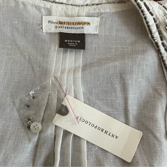 NWT Antthropologie Pilcro Nayeli White Beaded Cotton Linen Buttondown, size M - Picture 11 of 16